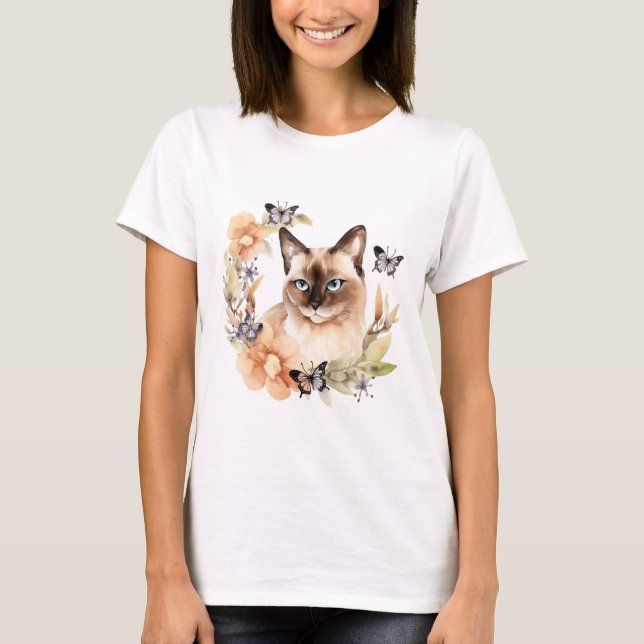 Camiseta Acuarela Cute gato siamés (Anverso)