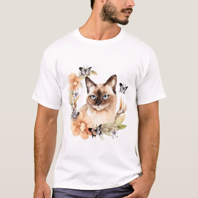 Camiseta Acuarela Cute gato siamés (Anverso)