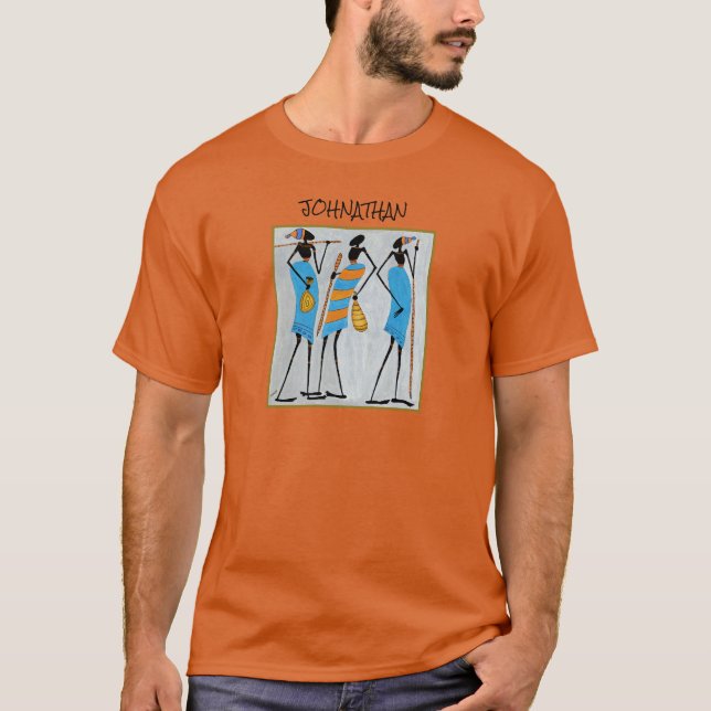 Camiseta Acuarela de arte africano de Kenia, guerreros masá (Anverso)