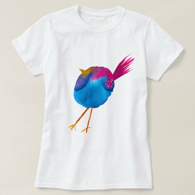 Camiseta acuarela de ave azul suave (Diseño del anverso)