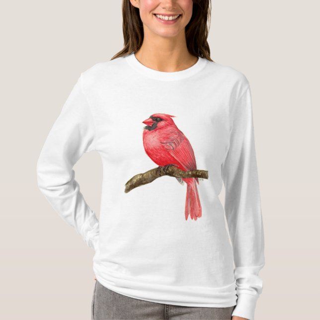 Camiseta acuarela de ave cardinal (Anverso)