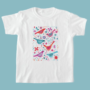 Camiseta Acuarela de aves y flores