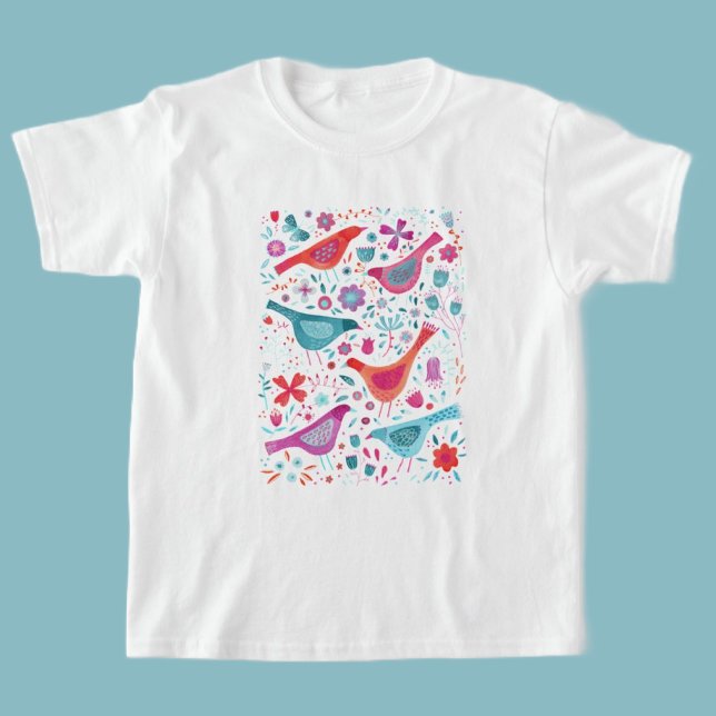 Camiseta Acuarela de aves y flores (Watercolor bird art t-shirt)
