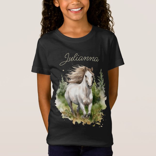 Camiseta Acuarela de caballo Blanco Arábigo Pony Naturaleza (Anverso)