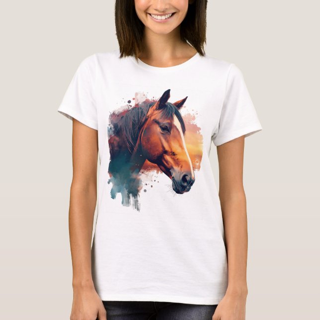 Camiseta Acuarela De Caballo De Castaño (Anverso)