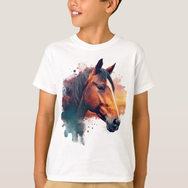 Camiseta Acuarela De Caballo De Castaño (Anverso)