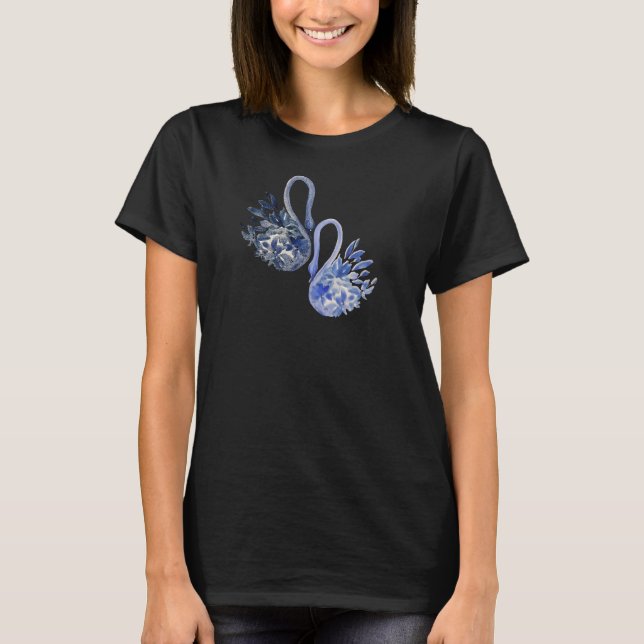 Camiseta Acuarela de Cisnes Azules Artísticos (Anverso)