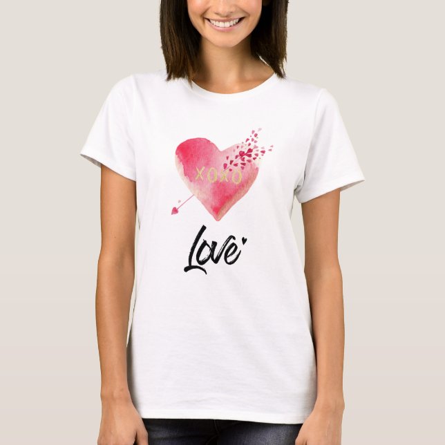 Camiseta *~* Acuarela de color rosa de corazón y flecha muj (Anverso)