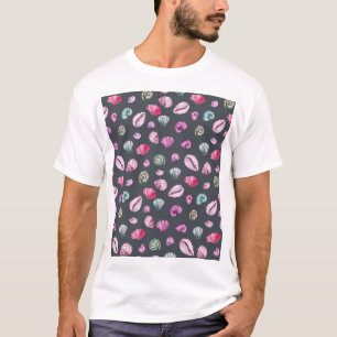 Camiseta Acuarela de conchas marinas: Patrón azul oscuro