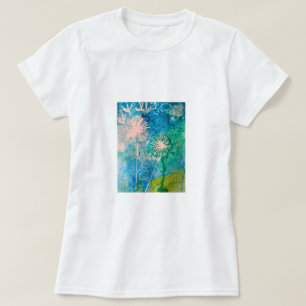 Camiseta acuarela de Dandelion azul y verde abstracto