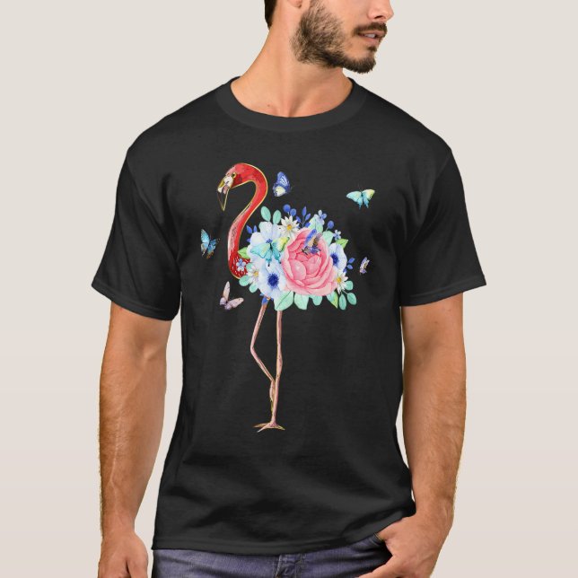 Camiseta Acuarela De Flamingo Con Flores, Butte Floral (Anverso)