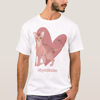 Camiseta Acuarela De Gato Abysiniano Corazón Cristóbal Rosa