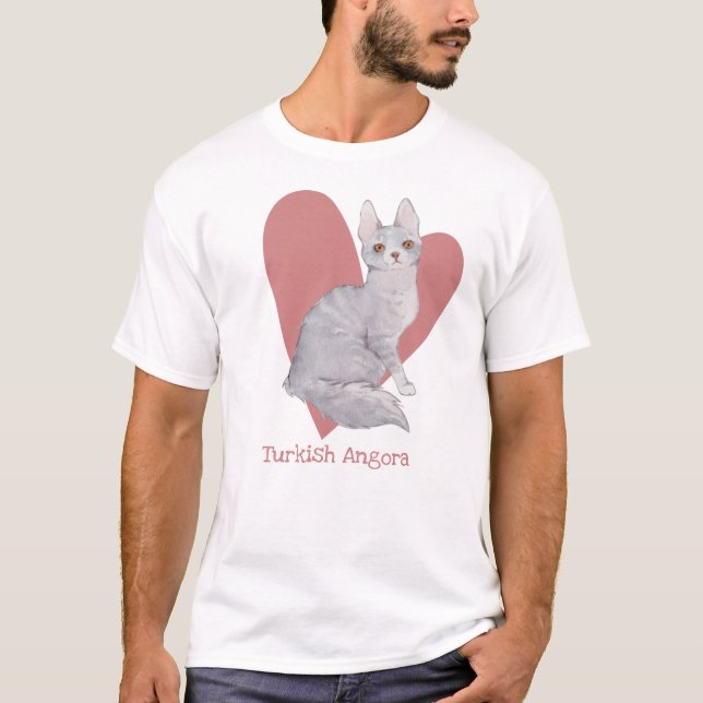 Camiseta Acuarela de gato angora turca Corazón rosa gitano (Anverso)
