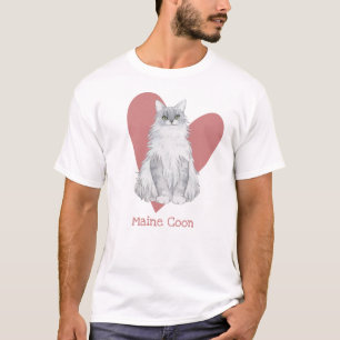 Camiseta Acuarela de gato de Maine Coon Corazón rosa Kitty