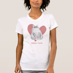 Camiseta Acuarela de gato de Maine Coon Corazón rosa Kitty