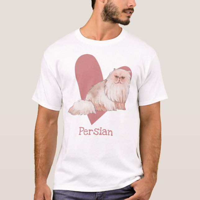 Camiseta Acuarela de gato persa Corazón gitano rosado (Anverso)