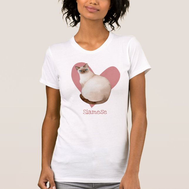 Camiseta Acuarela de gato siamesa de corazón rosa gitano (Anverso)