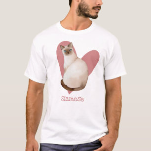 Camiseta Acuarela de gato siamesa de corazón rosa gitano