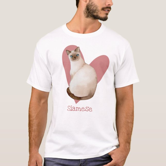 Camiseta Acuarela de gato siamesa de corazón rosa gitano (Anverso)