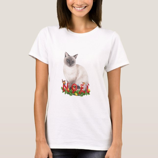 Camiseta Acuarela de gato siamesa para navidades (Anverso)