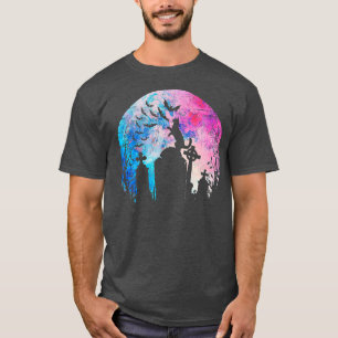Camiseta Acuarela De Halloween Gato De Luna Llena Sobre Un