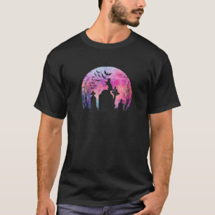 Camiseta Acuarela De Halloween Gato De Luna Llena Sobre Un 