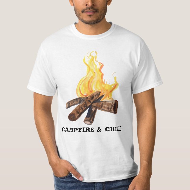 Camiseta Acuarela de hoguera de cañón de CAMPFIRE & CHILL (Anverso)