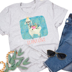Camiseta Acuarela de la Corona de Amor de Llama Cute Kawaii