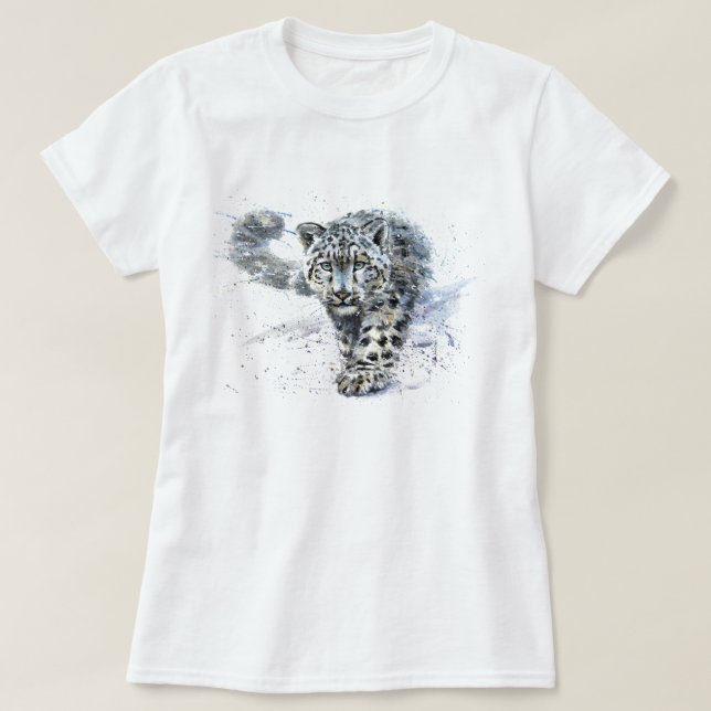 Camiseta Acuarela De Leopardo De Nieve (Diseño del anverso)