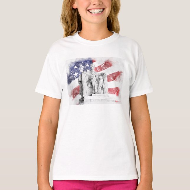 Camiseta Acuarela de Lincoln Memorial Bandera estadounidens (Anverso)
