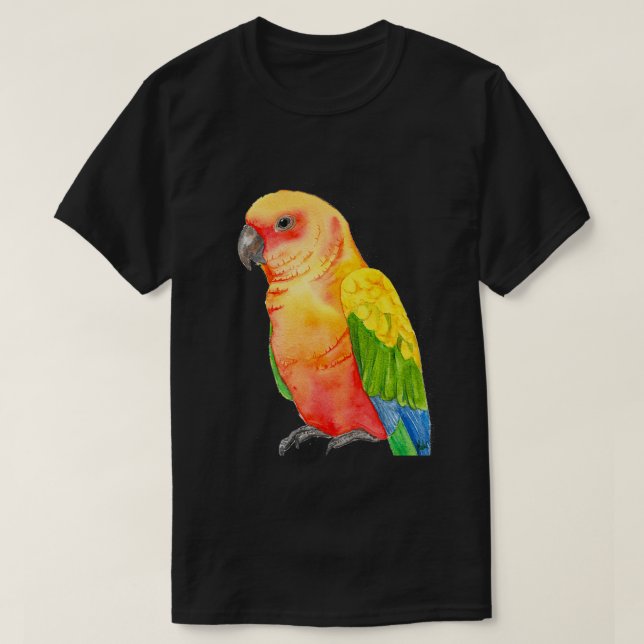 Camiseta acuarela de loro tropical de coníferas solares (Diseño del anverso)