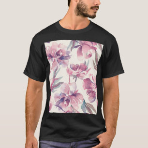 Camiseta acuarela de peonies: fondo floral sin fisuras.