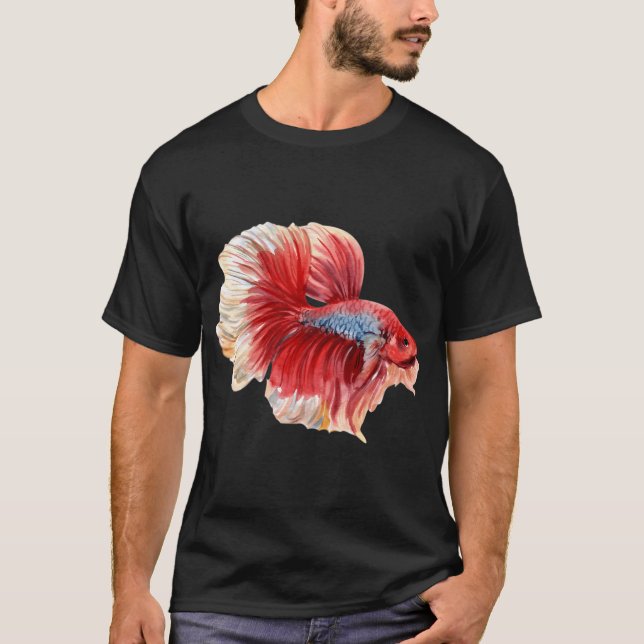 Camiseta Acuarela de pez betta azul-rojo (Anverso)
