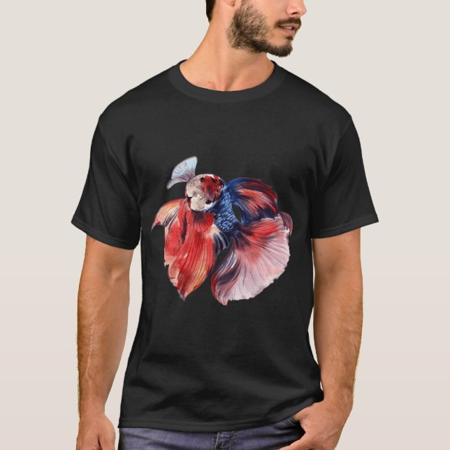 Camiseta Acuarela de pez betta azul-rojo (Anverso)