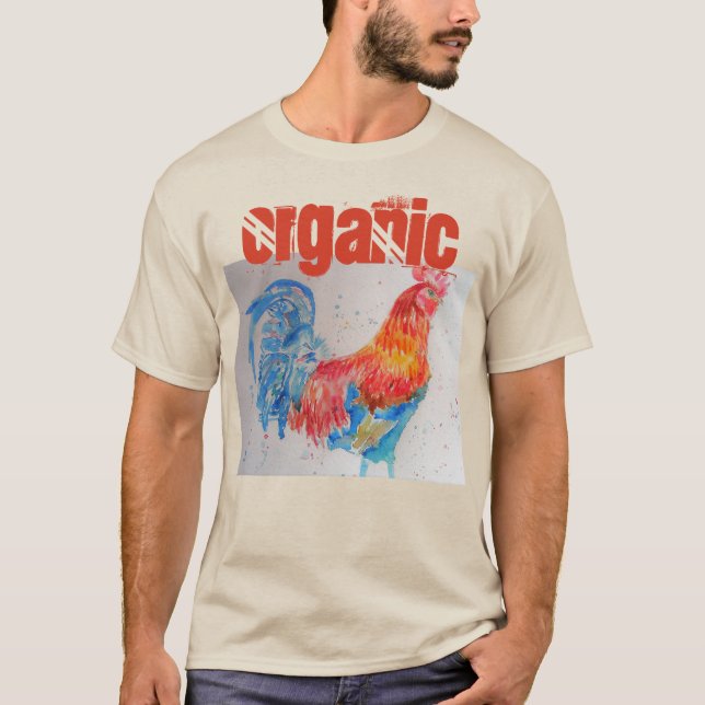 Camiseta Acuarela De Pollo Orgánico Rojo Rooster T Shirt (Anverso)