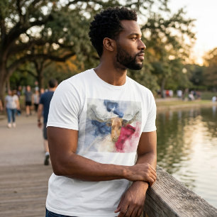 Camiseta Acuarela de Texas Longhorn con mapa artístico de b
