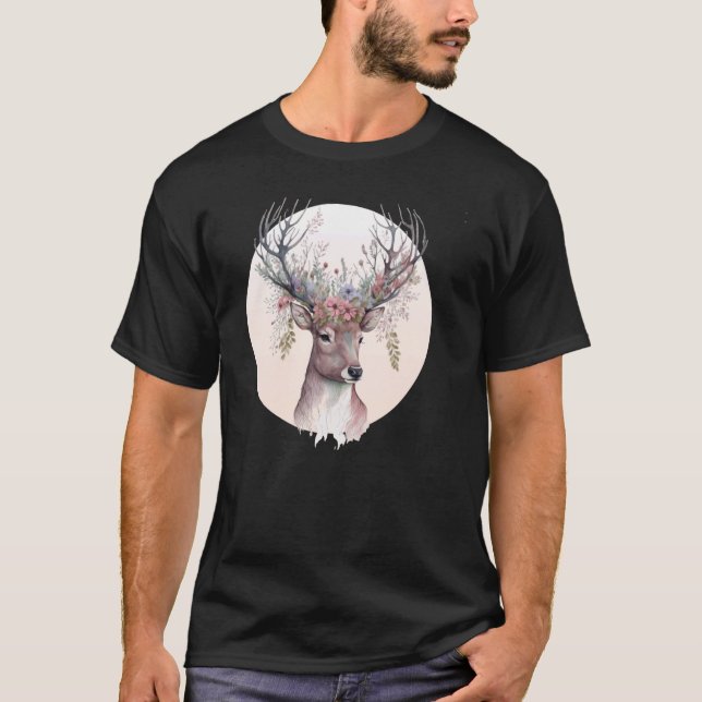 Camiseta Acuarela Deer Flower Crown Flaus Fawn Animal (Anverso)
