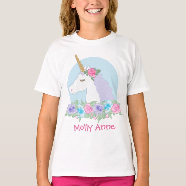 Camiseta Acuarela del chica del cumpleaños del unicornio (Anverso)
