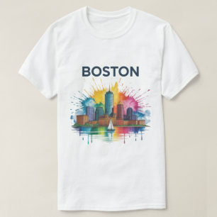 Camiseta Acuarela del horizonte de Boston   Vibrante ciudad
