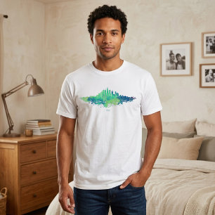Camiseta Acuarela del horizonte de Chicago azul verde arte