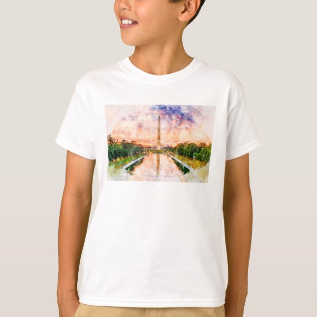 Camiseta acuarela del Monumento de Washington al atardecer (Anverso)