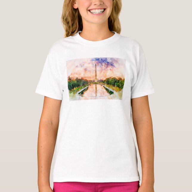 Camiseta acuarela del Monumento de Washington al atardecer (Anverso)