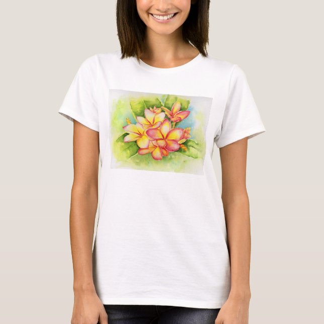 Camiseta Acuarela del Plumeria de Malorie Arisumi Maui (Anverso)