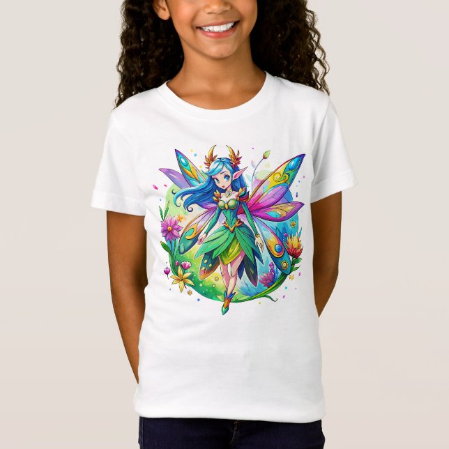 Camiseta Acuarela Fantasía Hada con Alas Arcoiris (Anverso)