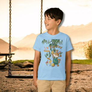 Camiseta Acuarela Feliz Pascua Bunny azul
