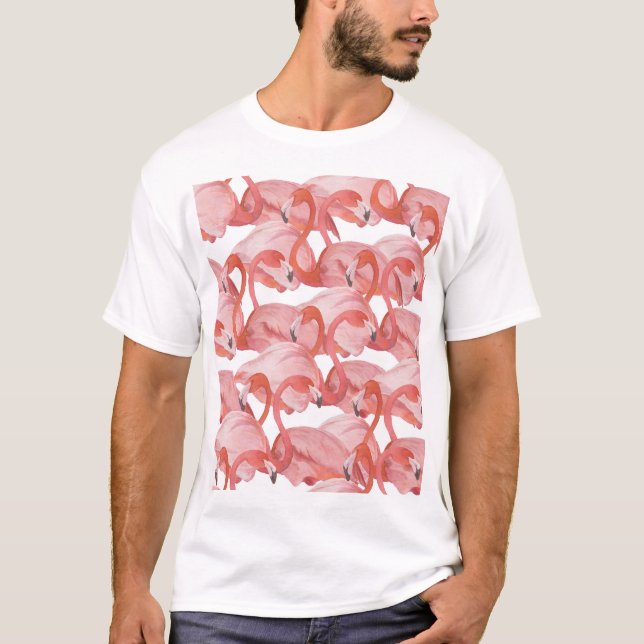 Camiseta Acuarela Flamingo: Patrón sin foco (Anverso)