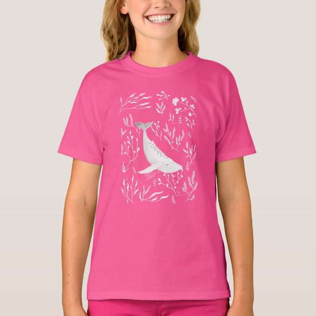 Camiseta Acuarela Floral Humpback Chica de ballena rosa (Anverso)
