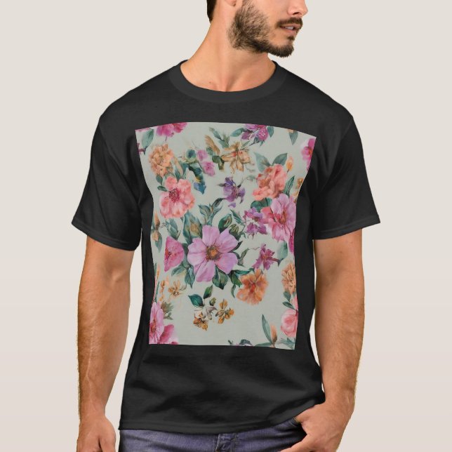 Camiseta acuarela floral y flor moderna. (Anverso)