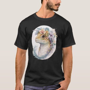 Camiseta Acuarela Gecko Reptil Flor Corona Amphi Floral
