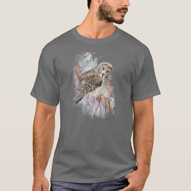 Camiseta Acuarela Gran Lechuza Gris Ave Natural Arte (Anverso)